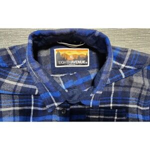 Eighth Avenue Men's Plaid Flannel Button Up Shirt Blue Gray XL
